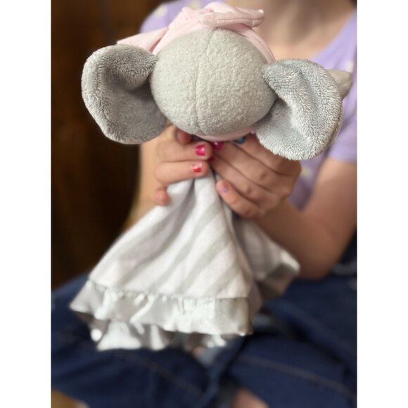 Baby Elephant Security Blanket With Stripes & Pink Bow - Picture 4 of 5